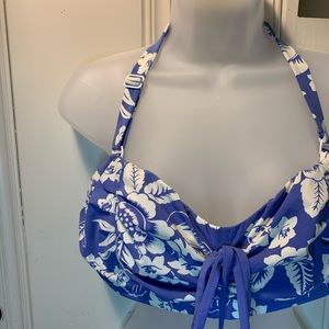 Lands’ End blue floral bandeau bikini underwire 14